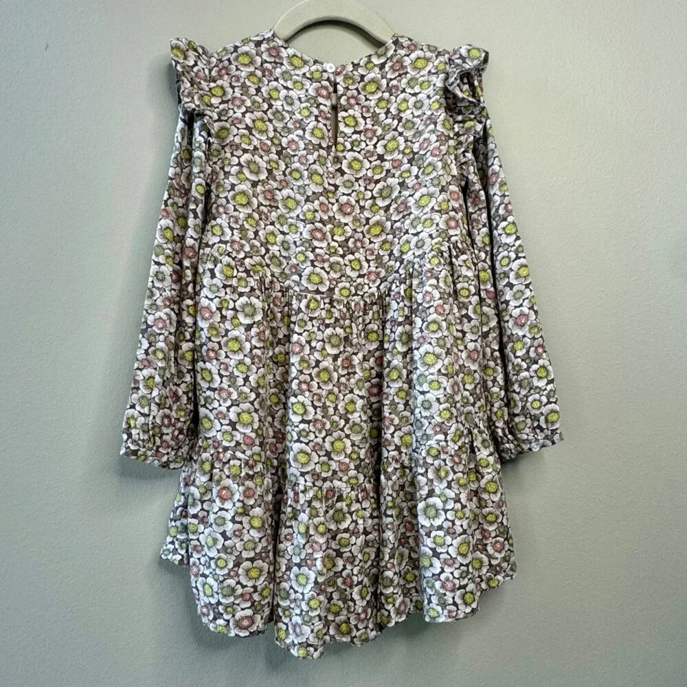 MAYORAL Stella Floral Dress Girls 6 116cm Mauve Ruffled Shoulders Long Sleeve - Picture 2 of 8